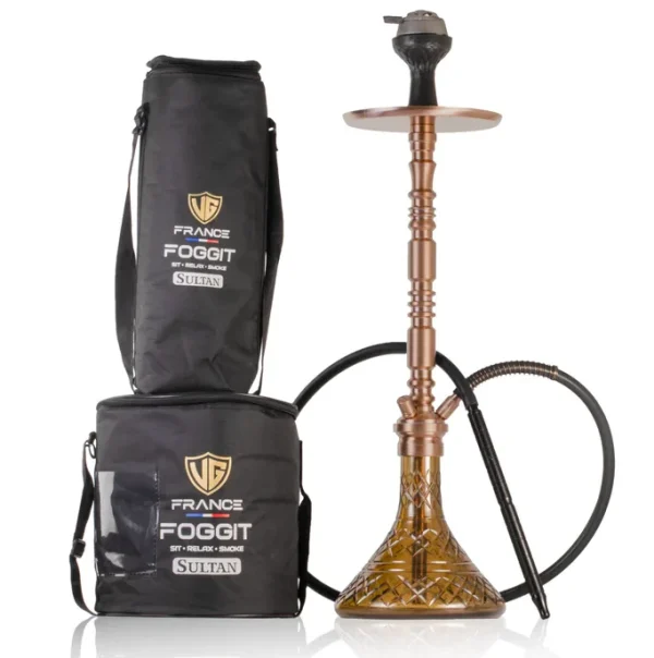 Sultan Orchan Hookah with 2 Bags - Bronze Stem / Brown Base