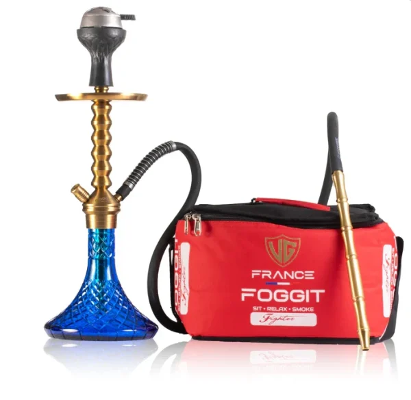 VG Joe Sheild Hookah with Bag - Gold Stem / Blue Base
