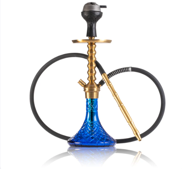 VG Joe Sheild Hookah with Bag - Gold Stem / Blue Base - Image 2